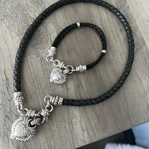 Judith Ripka Sterling Silver w/ Leather Necklace/Bracelet Set